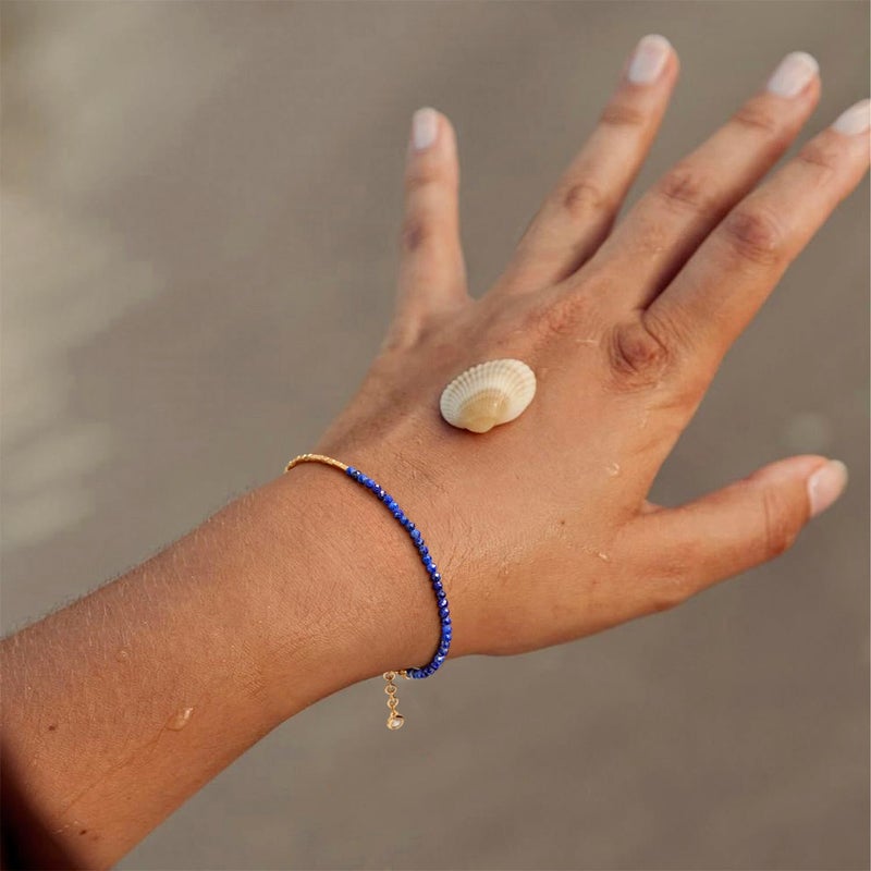 MYEARS Women Beaded Bracelet Gold Gemstone Lapis Lazuli 14K Simple Dainty Handmade Chain Everyday Boho Beach Jewelry - Image 2