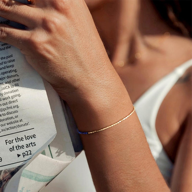 MYEARS Women Beaded Bracelet Gold Gemstone Lapis Lazuli 14K Simple Dainty Handmade Chain Everyday Boho Beach Jewelry - Image 3
