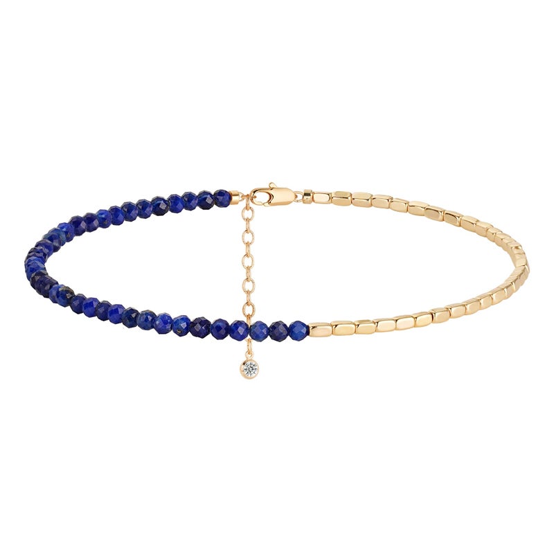 MYEARS Women Beaded Bracelet Gold Gemstone Lapis Lazuli 14K Simple Dainty Handmade Chain Everyday Boho Beach Jewelry - Image 1