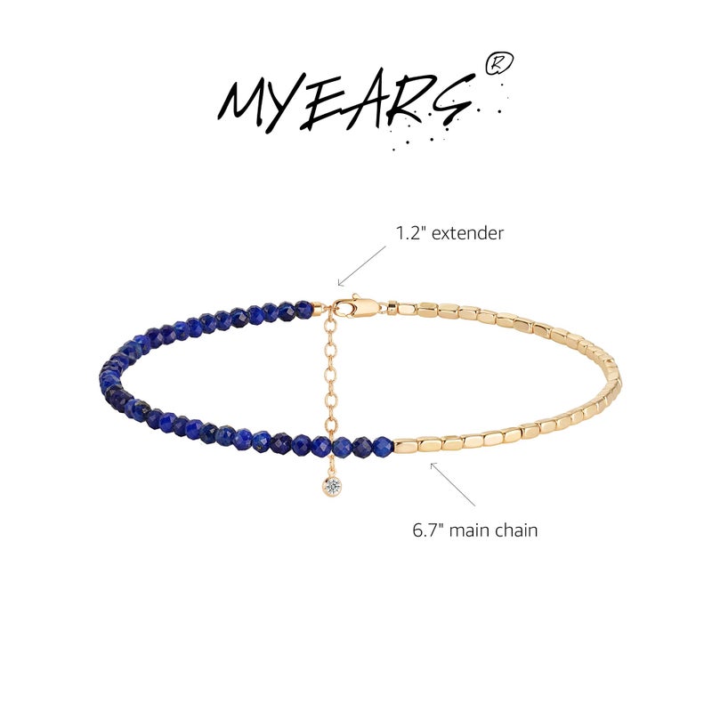MYEARS Women Beaded Bracelet Gold Gemstone Lapis Lazuli 14K Simple Dainty Handmade Chain Everyday Boho Beach Jewelry - Image 5