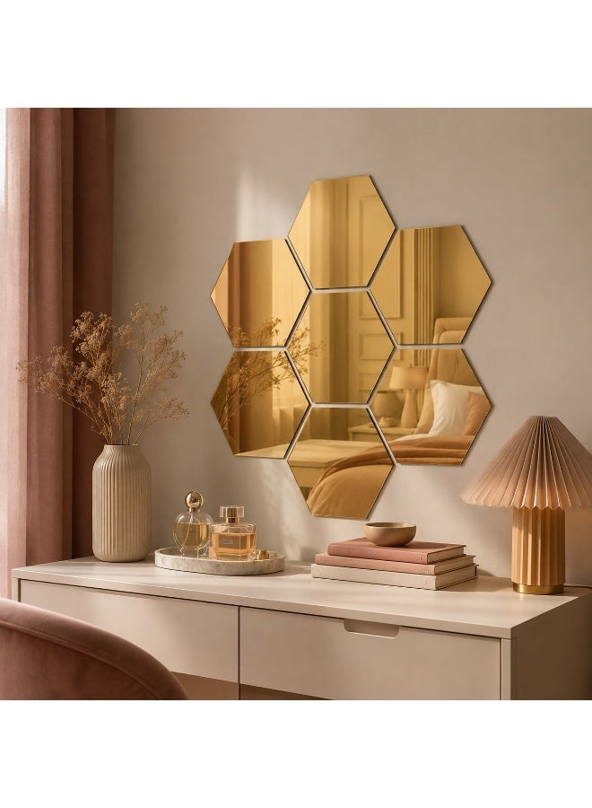 Lamset Gamal 7-Piece Hexagonal Reflective Wall Mirror Set, Gold, 18×21 cm, Modern Decor for Living Room, Bedroom and Entryway - Image 3