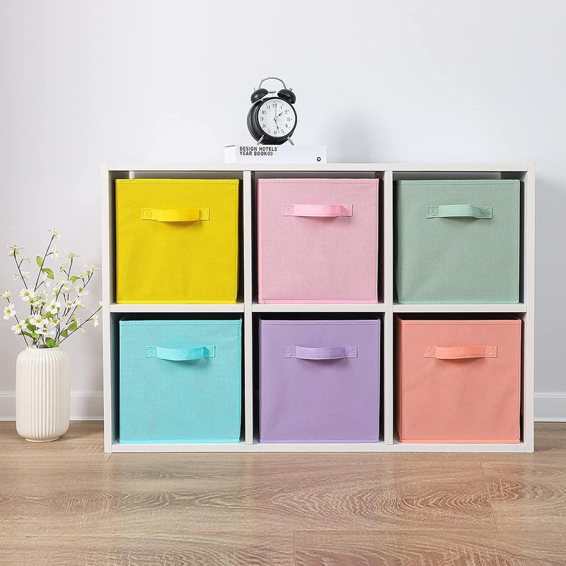 Stero Fabric Storage Bins 6 Pack Fun Colored Durable Storage Cubes with Handles Foldable Cube Baskets for Home, Kids Room, Closet and Toys Organization Cyan, Green, Yellow, Purple, Pink and Peachpuff - Image 4