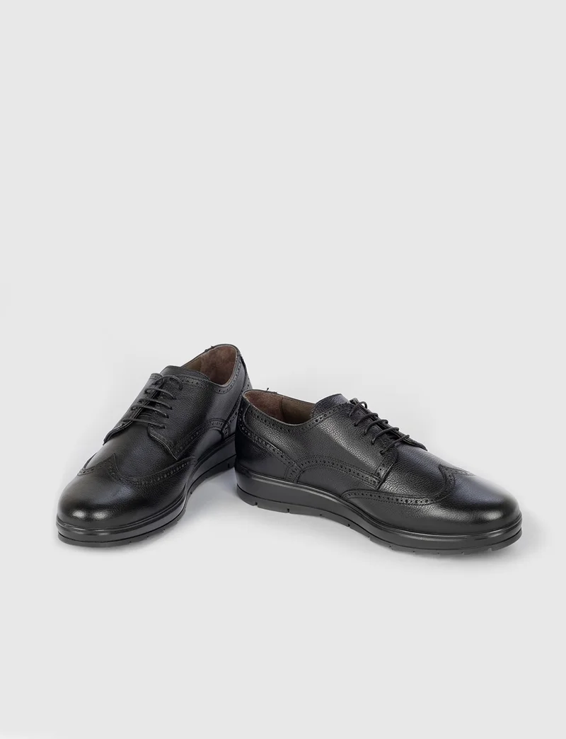 Cabani Genuine Leather Black Lace-Up Men's Casual Shoes