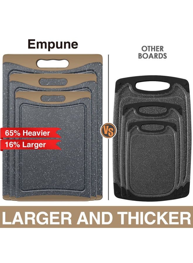 Empune Extra Large Cutting Boards, Plastic Cutting Boards for Kitchen (Set of 3) Cutting Board Set Dishwasher Chopping Board with Juice Grooves Easy-Grip Handles, Brown, Empune - Image 2