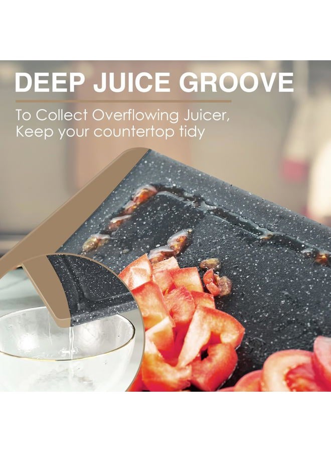 Empune Extra Large Cutting Boards, Plastic Cutting Boards for Kitchen (Set of 3) Cutting Board Set Dishwasher Chopping Board with Juice Grooves Easy-Grip Handles, Brown, Empune - Image 5