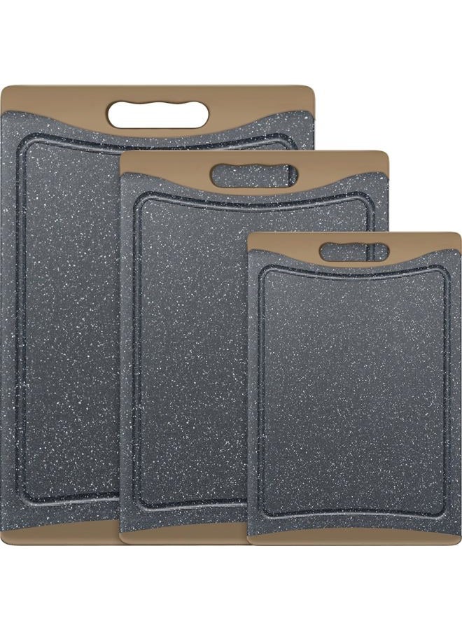 Empune Extra Large Cutting Boards, Plastic Cutting Boards for Kitchen (Set of 3) Cutting Board Set Dishwasher Chopping Board with Juice Grooves Easy-Grip Handles, Brown, Empune - Image 1