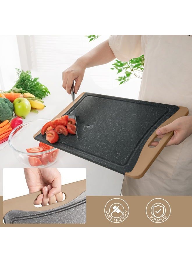 Empune Extra Large Cutting Boards, Plastic Cutting Boards for Kitchen (Set of 3) Cutting Board Set Dishwasher Chopping Board with Juice Grooves Easy-Grip Handles, Brown, Empune - Image 3