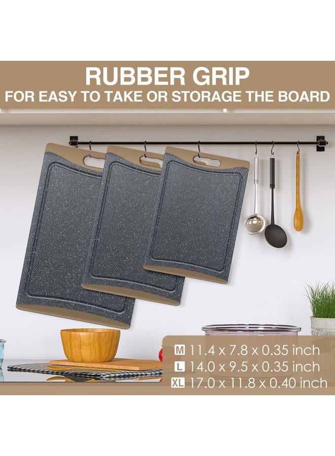 Empune Extra Large Cutting Boards, Plastic Cutting Boards for Kitchen (Set of 3) Cutting Board Set Dishwasher Chopping Board with Juice Grooves Easy-Grip Handles, Brown, Empune - Image 4