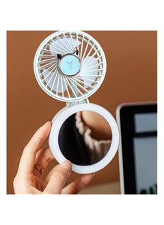 Generic 1 PCS USB Charging Cosmetic Mirror With Light Small Fan Folding Pocket Small Fan Hanging Neck Desktop Handheld Fan (pink)  - Image 5