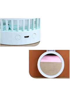 Generic 1 PCS USB Charging Cosmetic Mirror With Light Small Fan Folding Pocket Small Fan Hanging Neck Desktop Handheld Fan (pink)  - Image 3