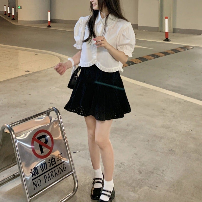Light French Doll Collar Shirt Women'S 2024 Summer Sweet Ruffled High Waist Short White Top - Image 3