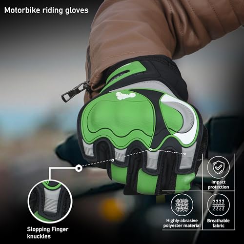 SHIVEXIM Motorcycle Gloves Full Finger Touchscreen Motorbike Gloves Camping Climbing Hiking Cycling Riding Gloves for Women Men (Size XL) (Green) - Image 2