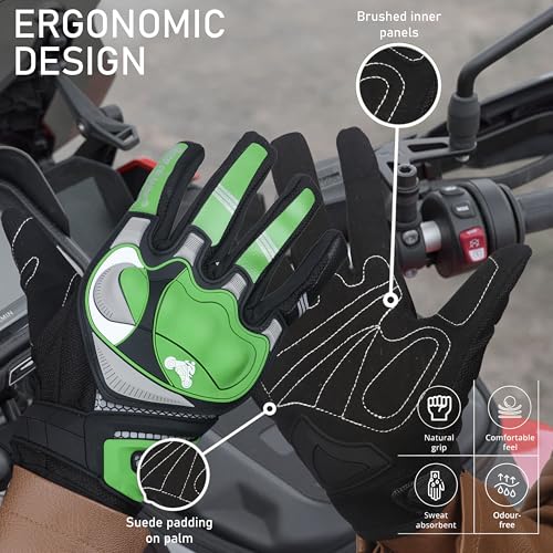SHIVEXIM Motorcycle Gloves Full Finger Touchscreen Motorbike Gloves Camping Climbing Hiking Cycling Riding Gloves for Women Men (Size XL) (Green) - Image 4