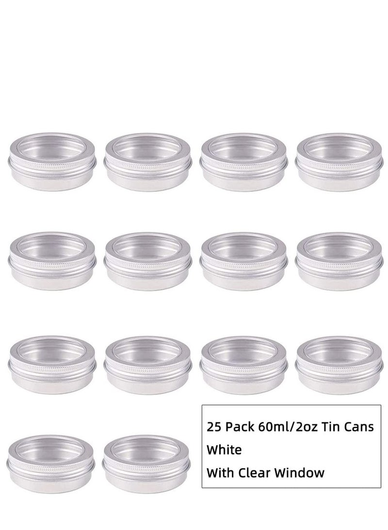 SYOSI 12 Pack Round Lip Balm Tin Cans Aluminum Cosmetic Sample Containers with Screw Lid with Clear Window - Great for Store Spices, Candies, Tea or Gift Giving (Platinum 2 OZ)  - Image 5