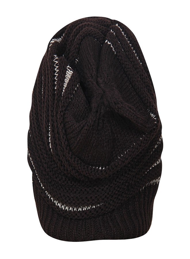 FabSeasons Unisex Dark Brown Acrylic Woolen Slouchy Beanie and Skull Cap for Winters - Image 4