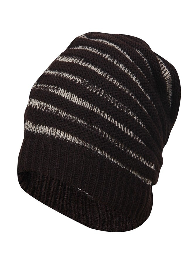 FabSeasons Unisex Dark Brown Acrylic Woolen Slouchy Beanie and Skull Cap for Winters - Image 3