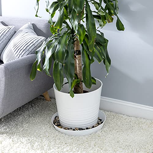 Austin Planter 16 Inch (14.2 Inch Base) Case of 2 Plant Saucers - White Granite Colored Polypropylene - Image 4