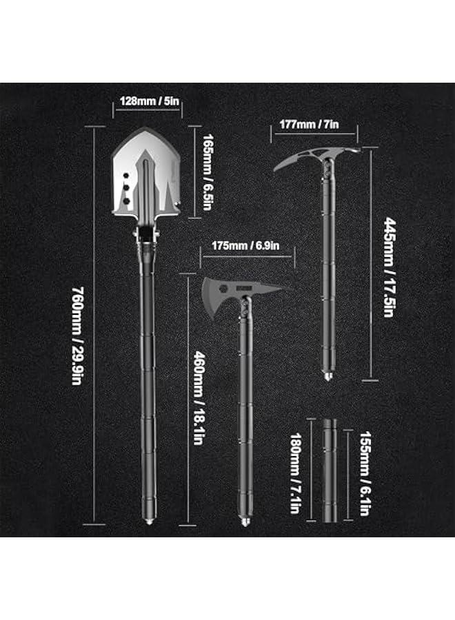HOOKOR Survival Shovel, Camping Shovel Axe Outdoor Shovel Set Multi-Purpose Camping Folding Shovels Hatchet with 16.5-30 inch Lengthened 23 in 1 Survival Gear for Car Emergency Hiking Camping - Image 5