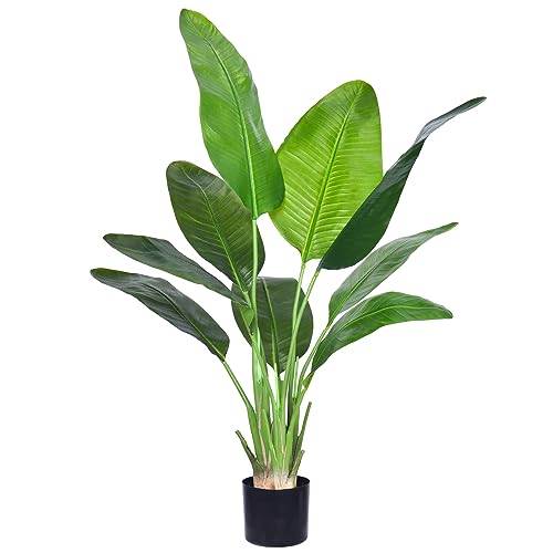 HAIHONG Tropical Bird Of Paradise Faux Plant Tree,Artificial Silk Bird Of Paradise Plants,10 Green Leaves Are Realistic To The Touch For Indoor Outdoor,Home Garden Office Decoration,47/63".(1,3.9Feet) - Image 1