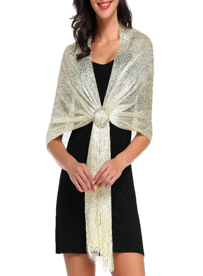vimate Pashmina Shawls and Wraps for Evening Dresses, Cream Shimmery Scarf Shawls and Wraps for Formal Dresses (Off White) - Image 1