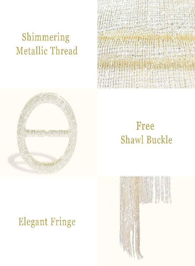 vimate Pashmina Shawls and Wraps for Evening Dresses, Cream Shimmery Scarf Shawls and Wraps for Formal Dresses (Off White) - Image 2