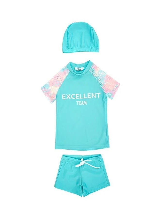 babyqlo Excellent Team 3 Pc Girls Swimsuit Set Aqua
