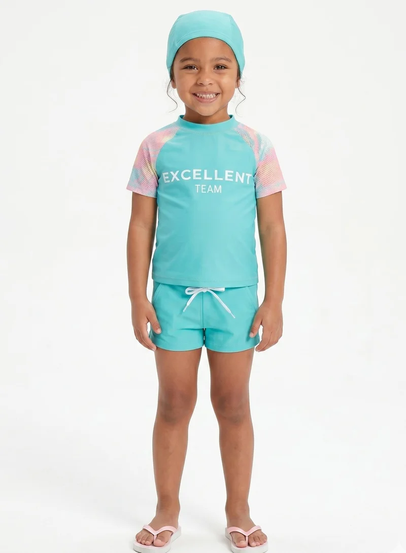 babyqlo Excellent Team 3 Pc Girls Swimsuit Set Aqua