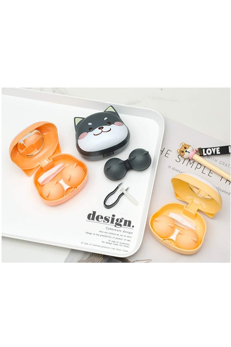 دارك هورس علبة عدسات لاصقة لطيفة مكونة من 3 قطع، صندوق تخزين عدسات لاصقة شيبا إينو، حامل عدسات لاصقة محمول باللون الوردي (مع ملقط، مناسب لمجموعة السفر) - Image 4