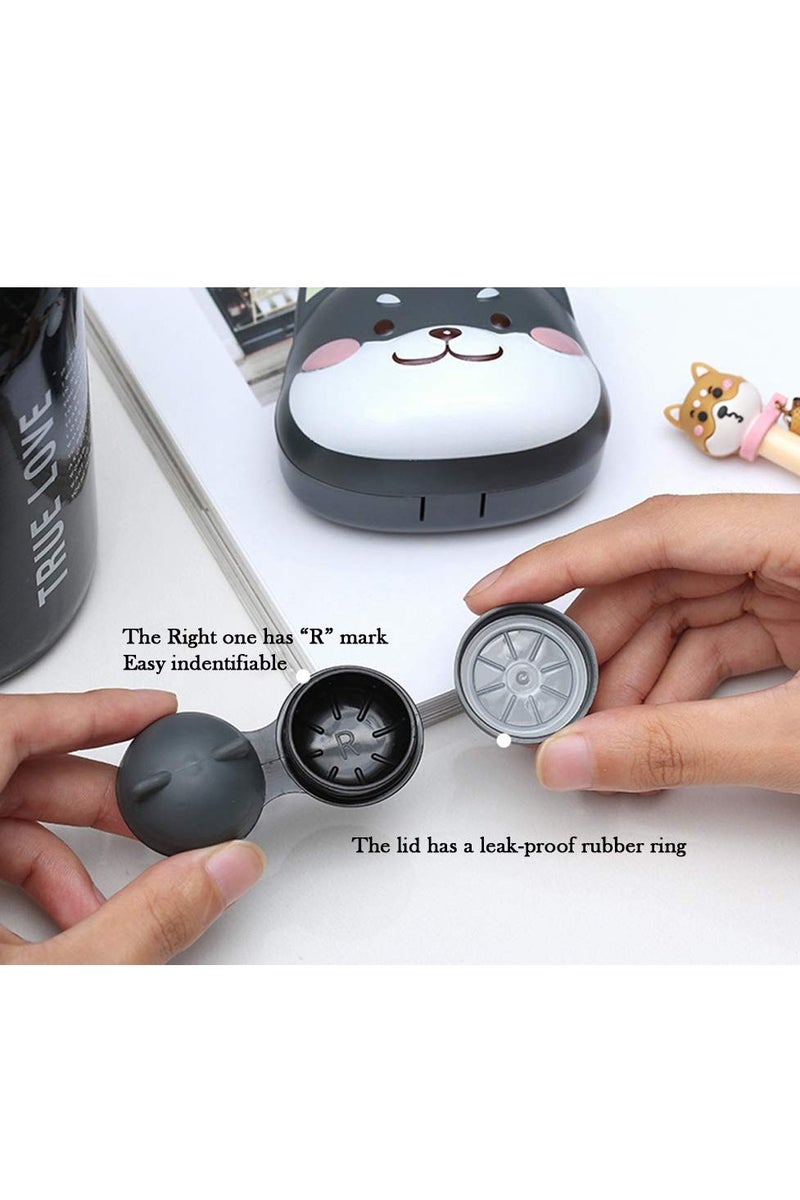 دارك هورس علبة عدسات لاصقة لطيفة مكونة من 3 قطع، صندوق تخزين عدسات لاصقة شيبا إينو، حامل عدسات لاصقة محمول باللون الوردي (مع ملقط، مناسب لمجموعة السفر) - Image 3