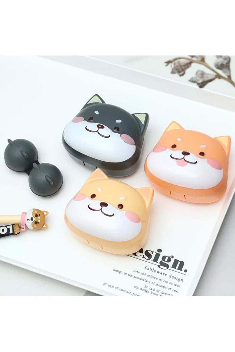 دارك هورس علبة عدسات لاصقة لطيفة مكونة من 3 قطع، صندوق تخزين عدسات لاصقة شيبا إينو، حامل عدسات لاصقة محمول باللون الوردي (مع ملقط، مناسب لمجموعة السفر) - Image 2