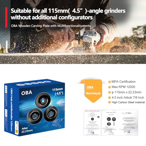 OBA Wood Carving Disc Set 3 PCS 4-1/2" Wood Grinding Wheel Sets with 5/8" Arbor for Angle Grinder Grinding and Polishing - Image 2