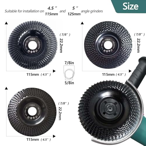 OBA Wood Carving Disc Set 3 PCS 4-1/2" Wood Grinding Wheel Sets with 5/8" Arbor for Angle Grinder Grinding and Polishing - Image 3