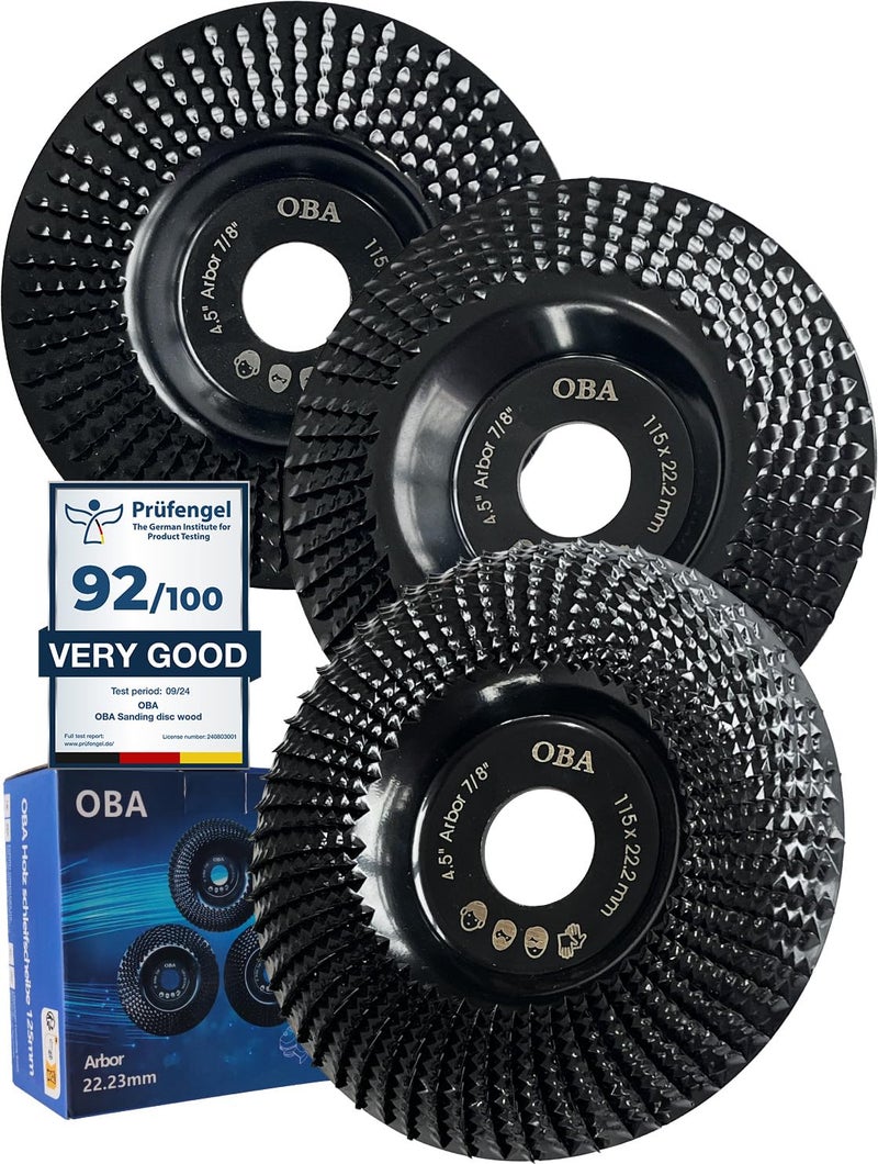 OBA Wood Carving Disc Set 3 PCS 4-1/2" Wood Grinding Wheel Sets with 5/8" Arbor for Angle Grinder Grinding and Polishing - Image 1