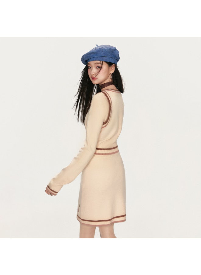 EPTISON Women'S Knit Set, Autumn College Style Retro Square Neck Letter Embroidery Short Sweater And Skirt Two-Piece Outfit - Image 5