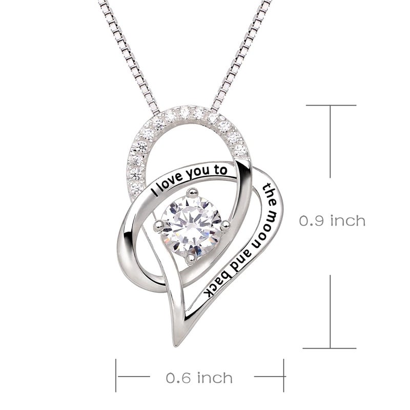 ALOV Jewelry Sterling Silver "I Love You To The Moon and Back" Love Heart Cubic Zirconia Pendant Necklace - Image 3