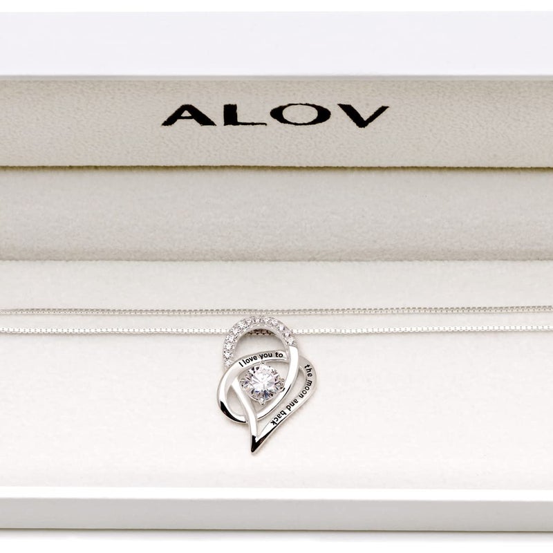 ALOV Jewelry Sterling Silver "I Love You To The Moon and Back" Love Heart Cubic Zirconia Pendant Necklace - Image 4