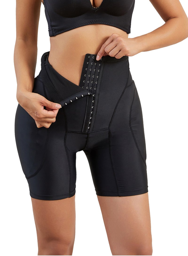 Womens Body Shaper Tummy Control Buckled Underwear Boxer Briefs Solid Color Slim High Waist Sponge Pad Hip Lift Shapewear Underpants Black - Image 1