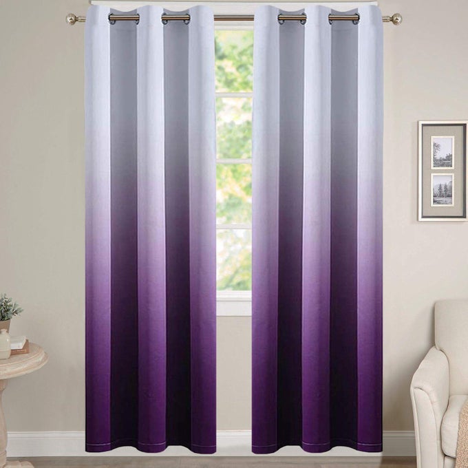 LIGHT BLOCKING GRADIENT COLOR CURTAINS PURPLE OMBRE BLACKOUT CURTAINS ROOM DARKENING THERMAL INSULATED GROMMET WINDOW DRAPES FOR CHILDRENS BEDROOM 2 PANELS 38X84 INCH