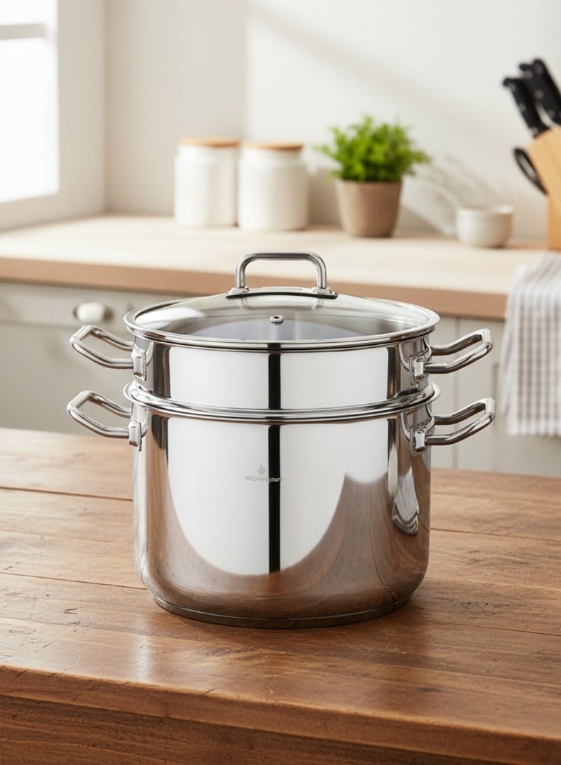 سوفرام قدر طبخ بخار سوفرام استيل تركي غطاء زجاج مقاس 18 سم - Image 1