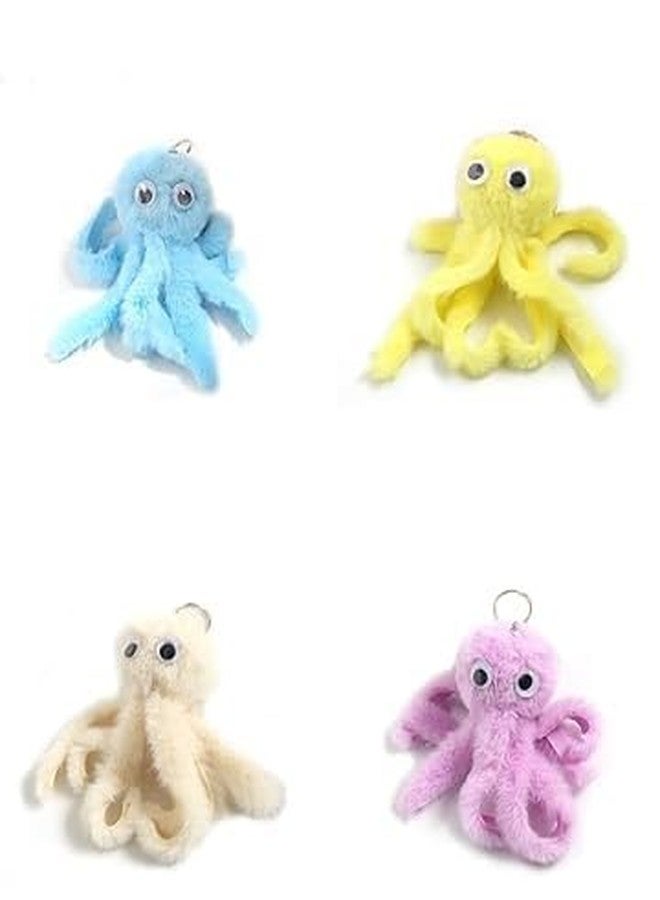 4-Pack Soft Octopus Fur Keychain Cute Little Stars Keyrings for Kids Children Boys Girls Birthday Party Favors - Image 1