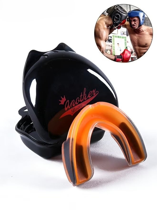 واقيات الفم من مادة إي في إيه مع حافظة، واقيات الفم الرياضية، واقيات الفم، واقيات اللثة، واقيات الفم، واقيات الفم، مناسبة للملاكمة وكرة السلة والهوكي وكرة القدم (برتقالية) - Image 1