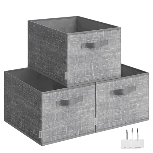 SONGMICS Storage Cubes 157 x 118 x 95 Inches NonWoven Fabric Bins with Double Handles Set of 3 Closet Organizers for Shelves Foldable for Clothes Cattail Gray UROB440G01 - Image 1
