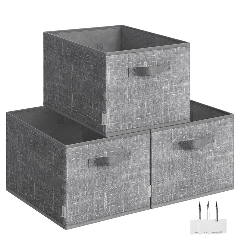 SONGMICS Storage Cubes 157 x 118 x 95 Inches NonWoven Fabric Bins with Double Handles Set of 3 Closet Organizers for Shelves Foldable for Clothes Cattail Gray UROB440G01 - Image 2