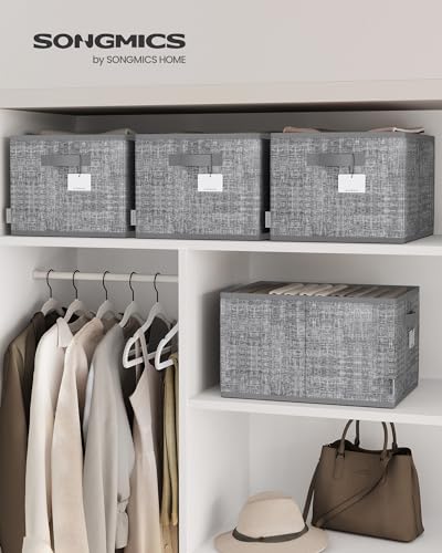 SONGMICS Storage Cubes 157 x 118 x 95 Inches NonWoven Fabric Bins with Double Handles Set of 3 Closet Organizers for Shelves Foldable for Clothes Cattail Gray UROB440G01 - Image 3