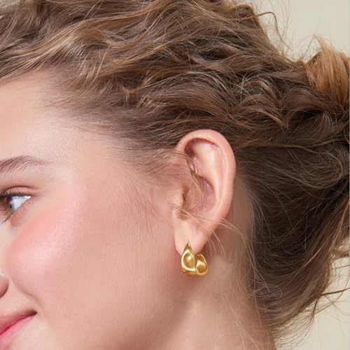 Kyerlyn Chunky Gold Earrings for Women, 14K Gold Plated Geometric Dangle Drop Earrings Statement Irregular Chunky Stud Trendy Hypoallergenic Fashion Jewelry Gift - Image 5