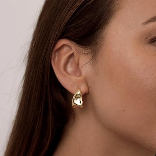 Kyerlyn Chunky Gold Earrings for Women, 14K Gold Plated Geometric Dangle Drop Earrings Statement Irregular Chunky Stud Trendy Hypoallergenic Fashion Jewelry Gift - Image 3