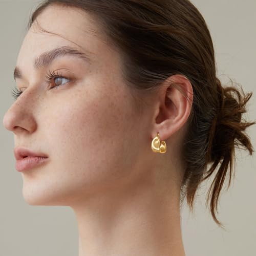 Kyerlyn Chunky Gold Earrings for Women, 14K Gold Plated Geometric Dangle Drop Earrings Statement Irregular Chunky Stud Trendy Hypoallergenic Fashion Jewelry Gift - Image 2