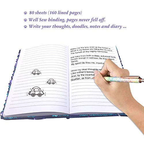 GINMLYDA Sequin Girls Journal for Kids, 8.5x5.5 Inches 160 Lined Pages Diary for Girls Butterfly Reversible Flip Sequence Notebook for Teenage Pre School Writing Drawing Travel Gifts (Purple- Blue) - Image 4