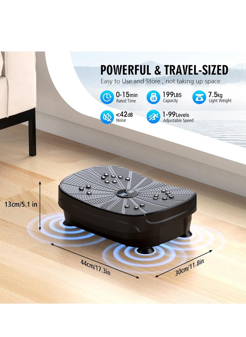 Vibration Plate Exercise Machine, Portable Full Body Vibration Platform for Lymphatic Drainage, 9 Preset Mode & Auto Mode Fitness Board for Weight Loss Shaping, with Resistance Bands, 99 Levels