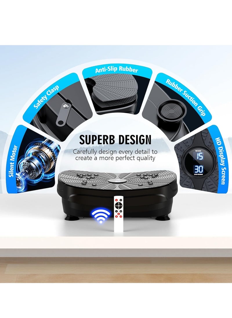 Vibration Plate Exercise Machine, Portable Full Body Vibration Platform for Lymphatic Drainage, 9 Preset Mode & Auto Mode Fitness Board for Weight Loss Shaping, with Resistance Bands, 99 Levels